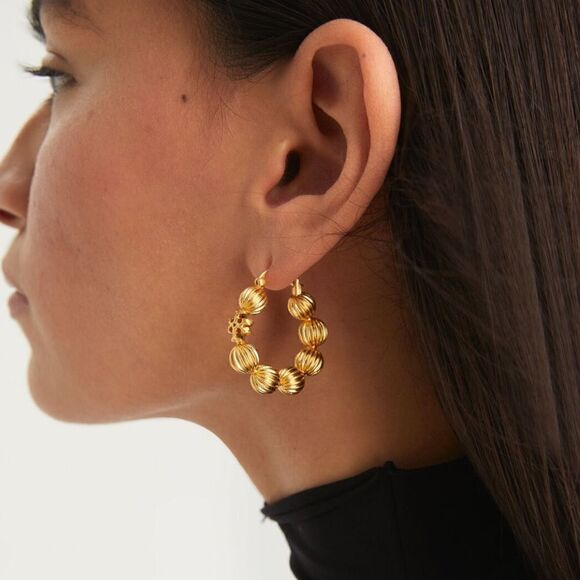 s-l400.jpg Tory Burch Roxanne Fluted Bead Hoop Earrings